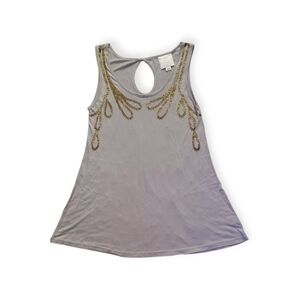 Romeo & Juliet Couture Gray Tank Top with Gold Details